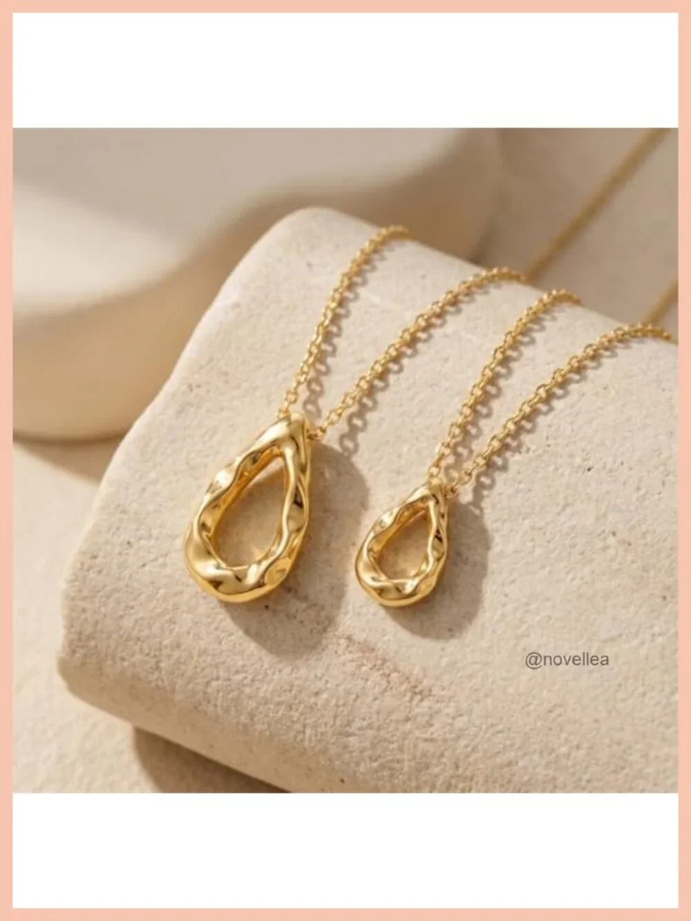Layered Teardrop Pendant Necklace 14K Gold Plated Chunky Simple Jewelry